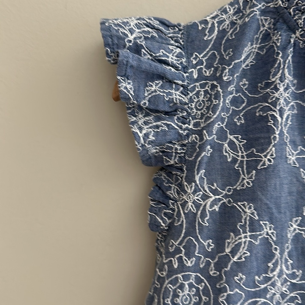 LOFT Embroidered Floral Top with Ruffle Sleeves - Picture 2 of 6